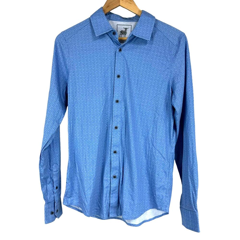 Raffi NWT Blue Jacquard Diamond Print Regular Fit Button Up Long Sleeve Size S